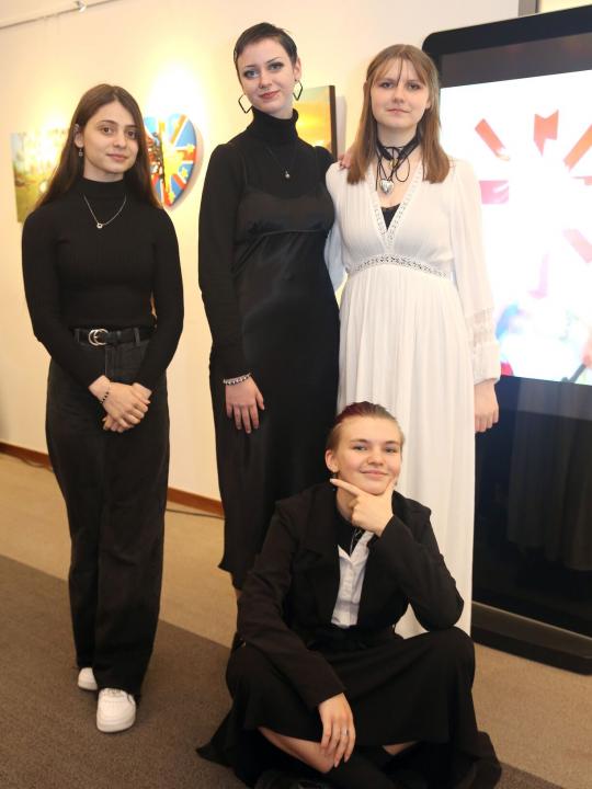 •	Students from Croydon College – School of Art (left to right) Argjenta, Maja and Uliana with Arina sitting in front 