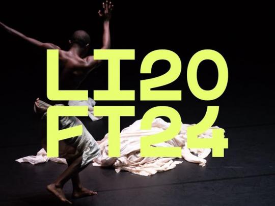 LIFT2024 logo and actors in a white dress and black background