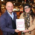 Night Czar Amy Lame and Mercato Metropolitano founder Andrea Rasca, with Good Work Standard plaque